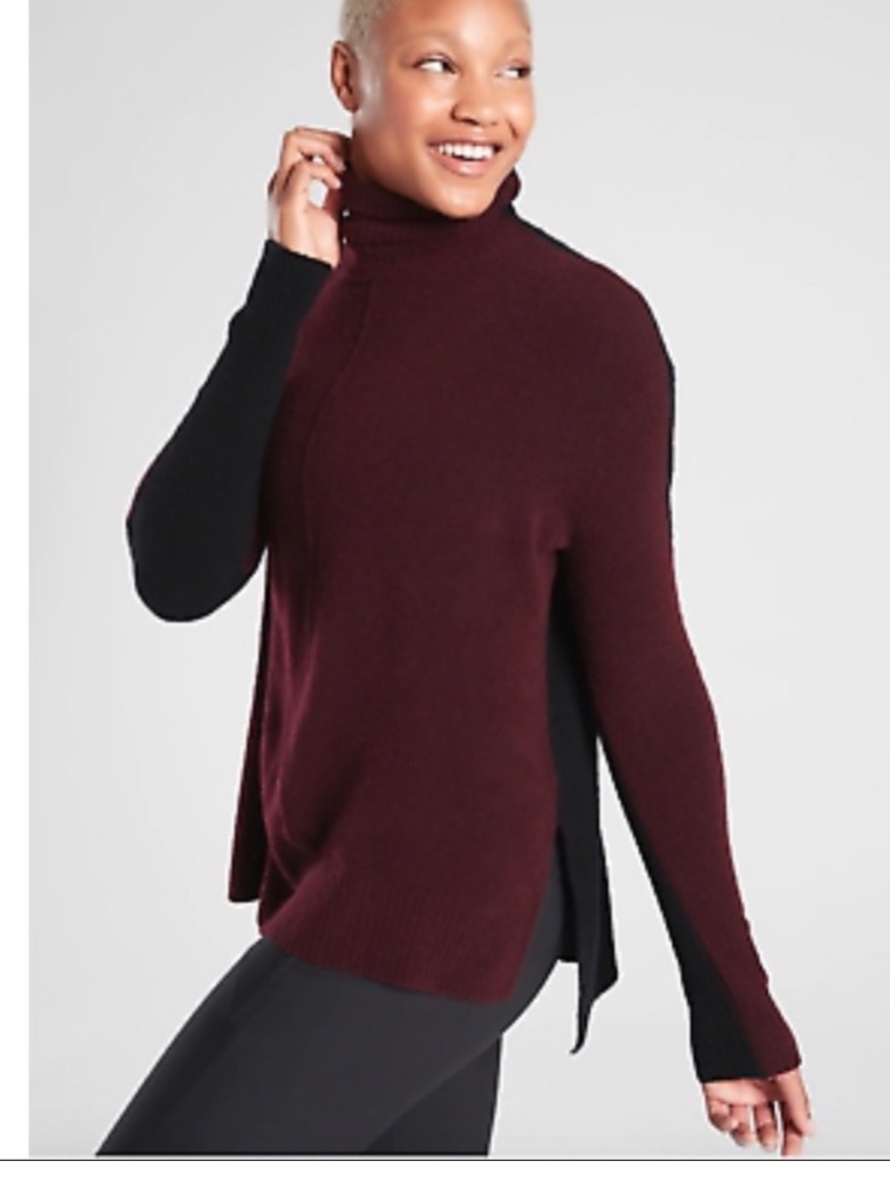 Athleta transit color block sweater in wine and black. Oversized